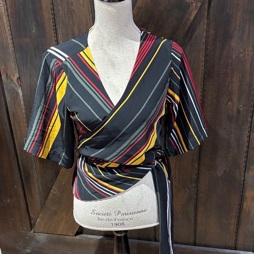 Streetwear Society Multicolor Striped Wrap Blouse - Picture 1 of 12